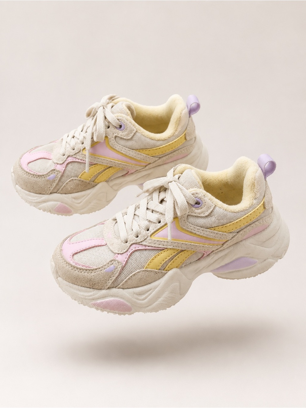 Kids Sneakers with Pastel Pink & Yellow Accents